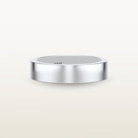 A minimalist 18k white gold band with a flat profile and 90 degree edge. 