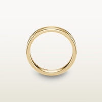 A refined 18k yellow gold band with a faded channel setting, engraved with “SULA 18K” on the inside.